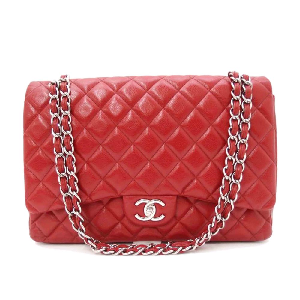 Chanel Caviar W Flap Big Matelasse Chain Shoulder Bag Red